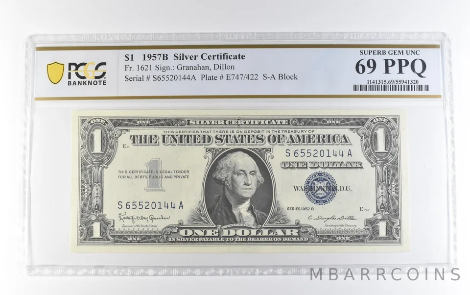 1957 B $1 Silver Certificate Fr#1621 Superb Gem Unc 69 PPQ PCGS *9816