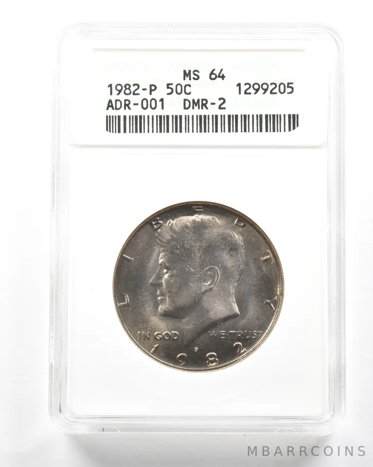 1982-P Kennedy Half Dollar No FG ADR-001 DMR-2 MS64 ANACS *2064