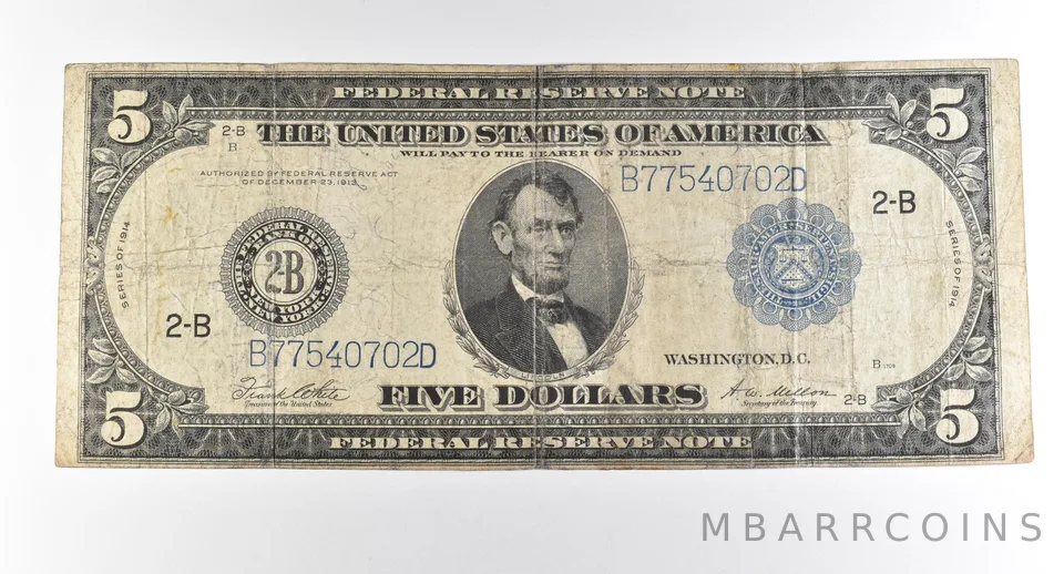 1914 $5 New York NY FRN Large Note Blue Seal *2738