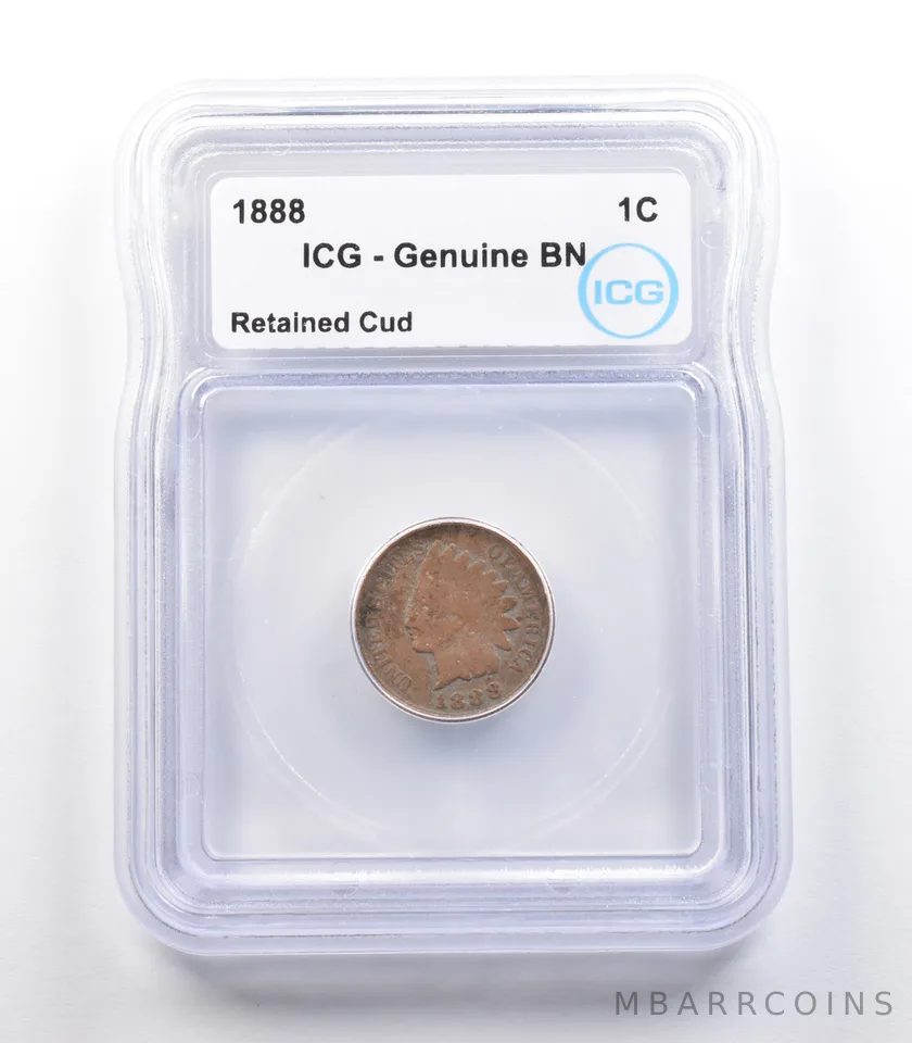 1888 Indian Head Cent Mint Error Retained Cud Genuine BN ICG *2269