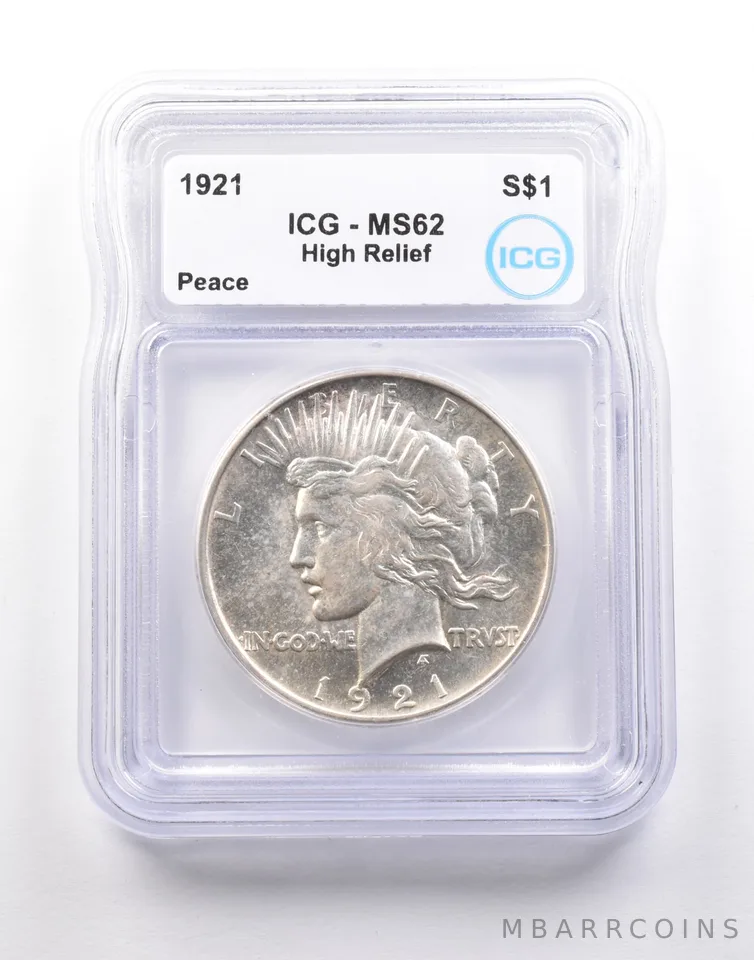 1921 Peace Silver Dollar High Relief MS62 ICG *5179