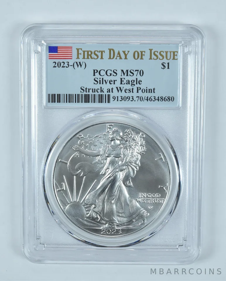 2023-(W) American Silver Eagle West Point FDOI MS70 PCGS Flag Label