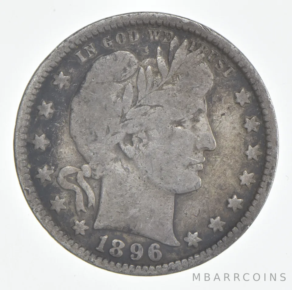 1896 (P) Barber Quarter 90% Silver VG Condition