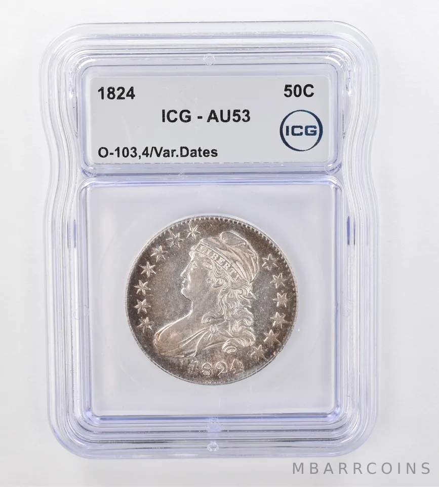 1824 Draped Bust Half Dollar O-103,4 Var. Dates AU53 ICG Beautiful Tone *0876