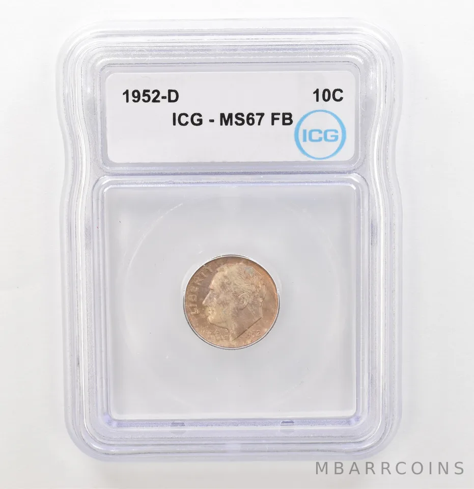 1952-D Roosevelt Dime MS67 FB ICG Beautiful Tone a3902