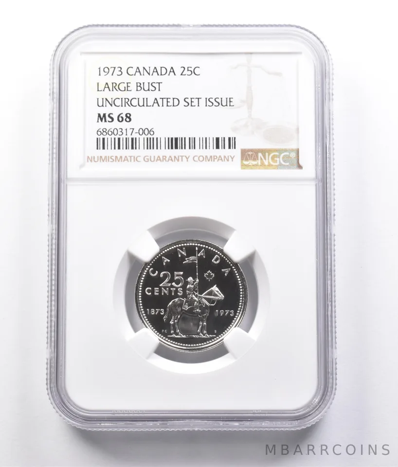 1973 Canada 25 Cents Large Bust Uncirculated Set Issue MS68 NGC a7224