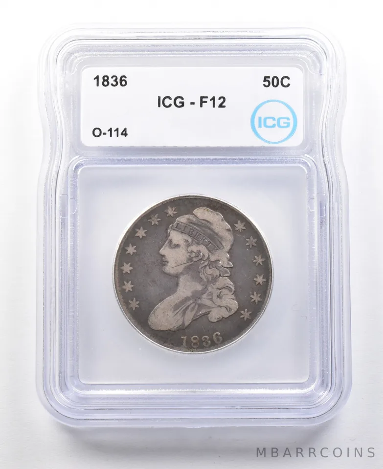 1836 Capped Bust Half Dollar O-114 F12 ICG a3095