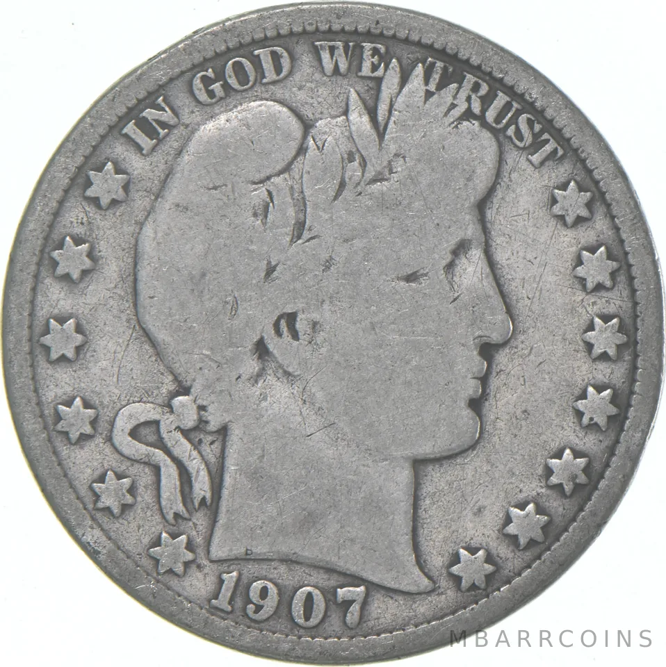 1907-D Barber Half Dollar Average Circ 90% Silver