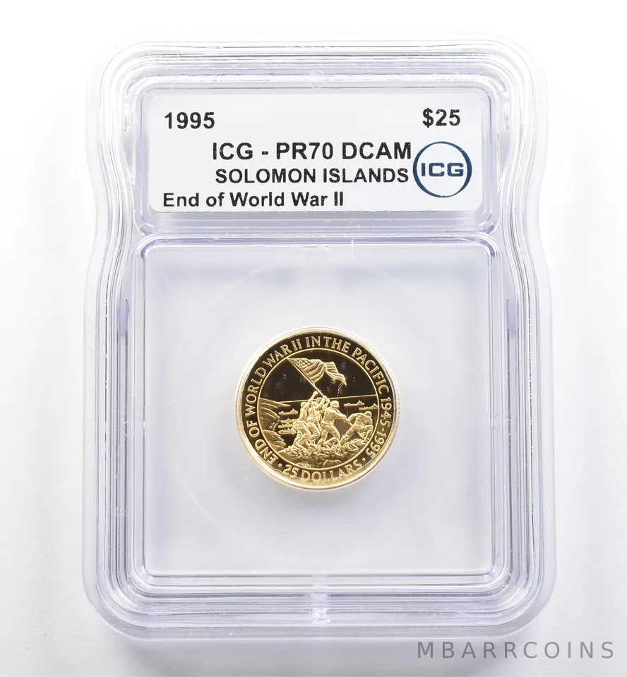 1995 Solomon Islands 25 Dollars Gold End Of World War II PR70 DCAM ICG *6494