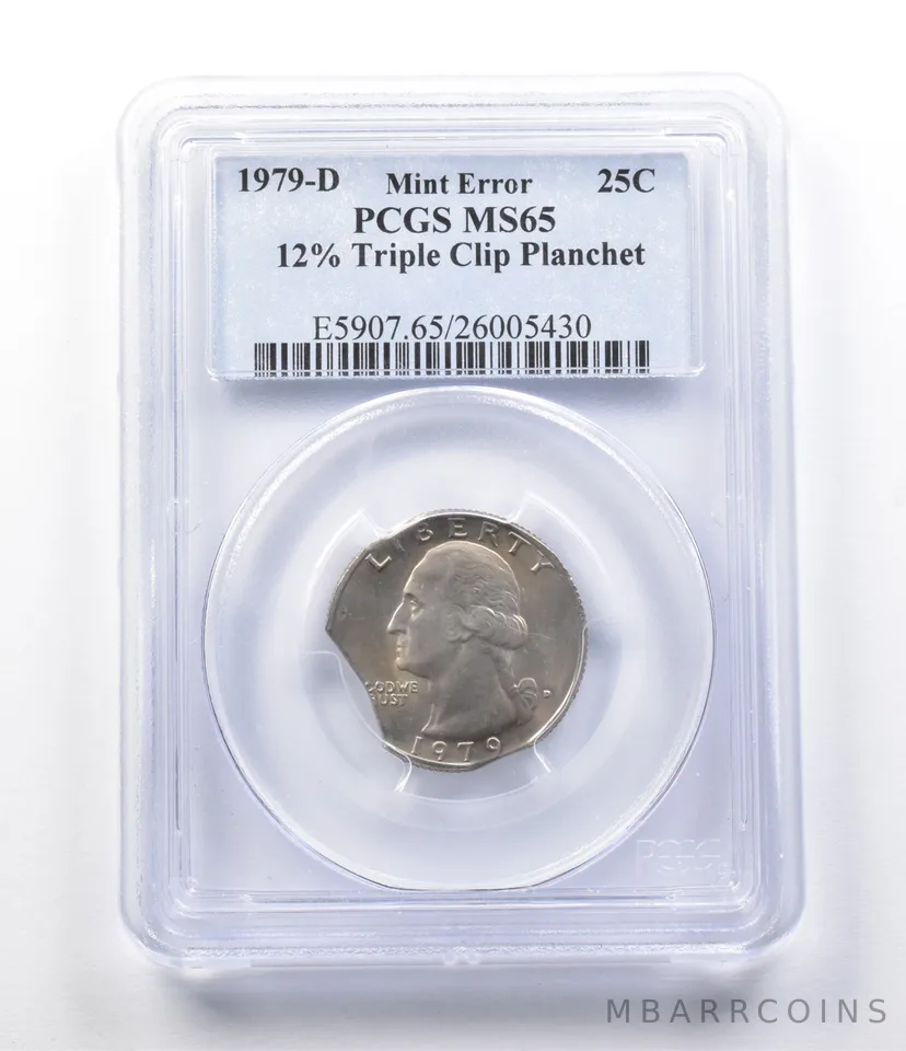 MS65 1979-D Washington Quarter Mint Error 12% Triple Clip Planchet PCGS a5650