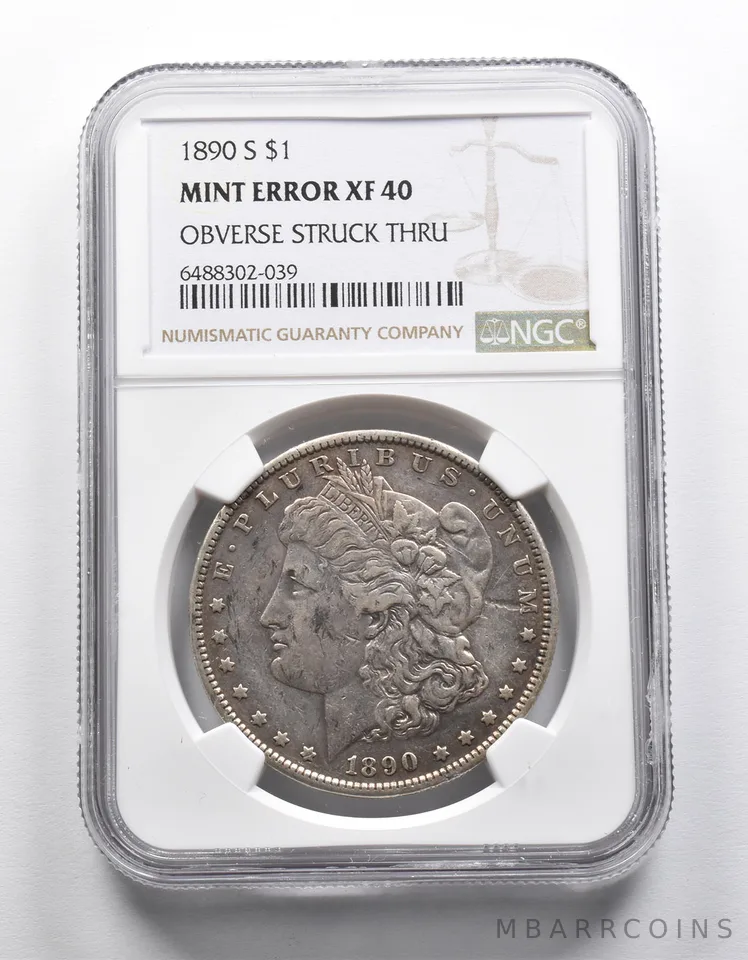 Mint Error XF40 1890-S Morgan Silver Dollar OBV Struck Thru NGC a1980