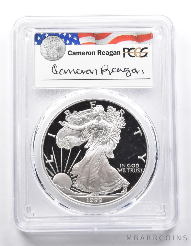PR69 DCAM 1999-P American Silver Eagle Legacy Cameron Reagan Signed PCGS a6456