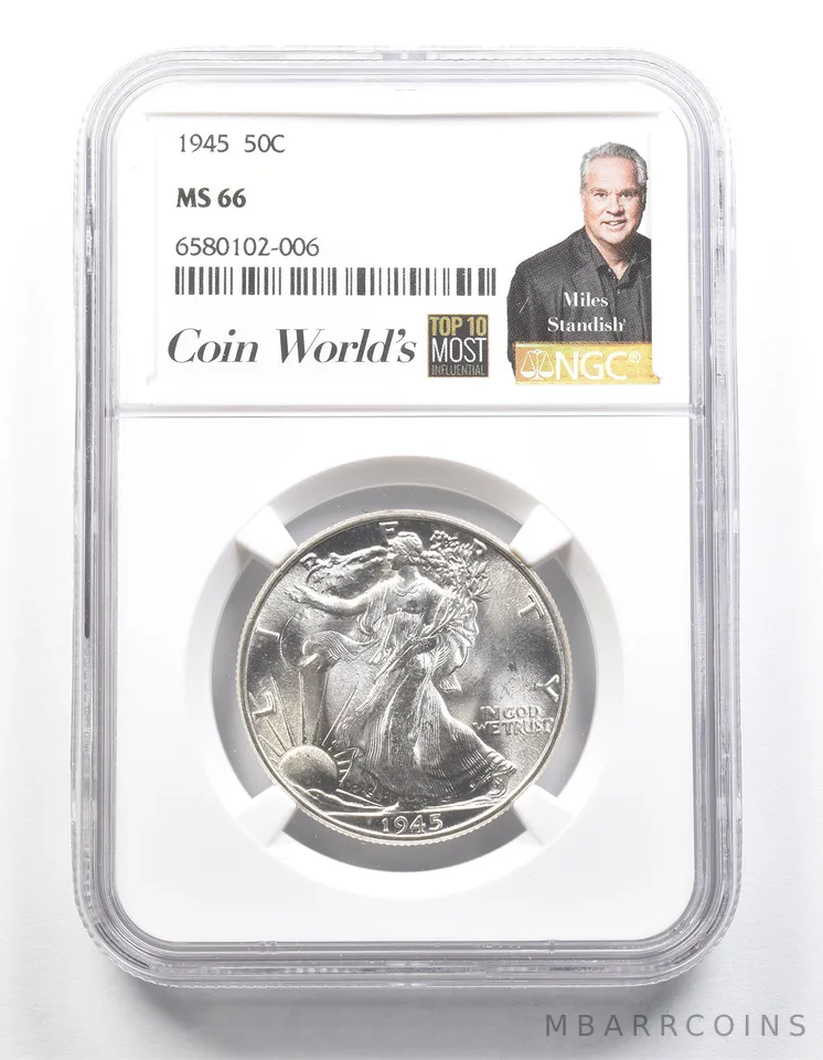 1945 Walking Liberty Half Dollar Miles Standish MS66 NGC *1389