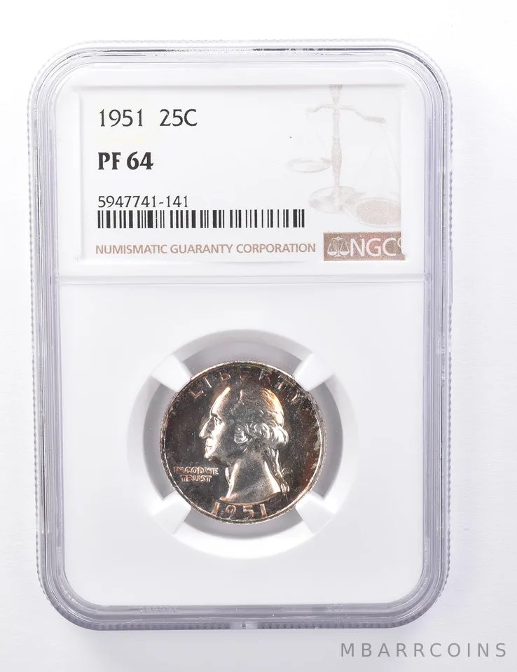 PF64 1951 Washington Quarter - Graded NGC Beautiful Tone a4428