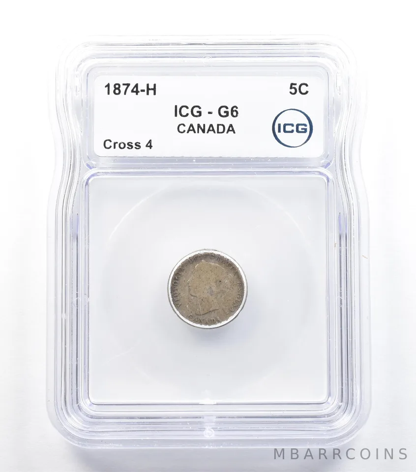 1874 H Canada 5 Cents Cross 4 G6 ICG *5696