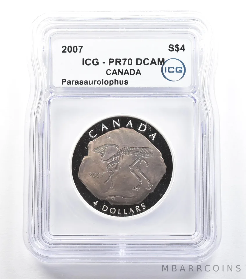2007 Canada 4 Dollars Silver Parasaurolophus Colorized PR70 DCAM ICG *5551
