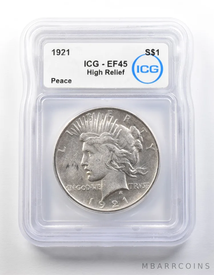 1921 Peace Silver Dollar High Relief EF45 ICG *8704