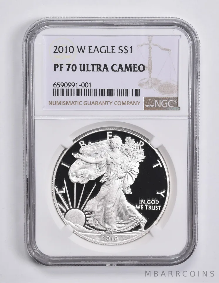 2010-W American Silver Eagle 1 Oz PF70 UCAM NGC Brown Label