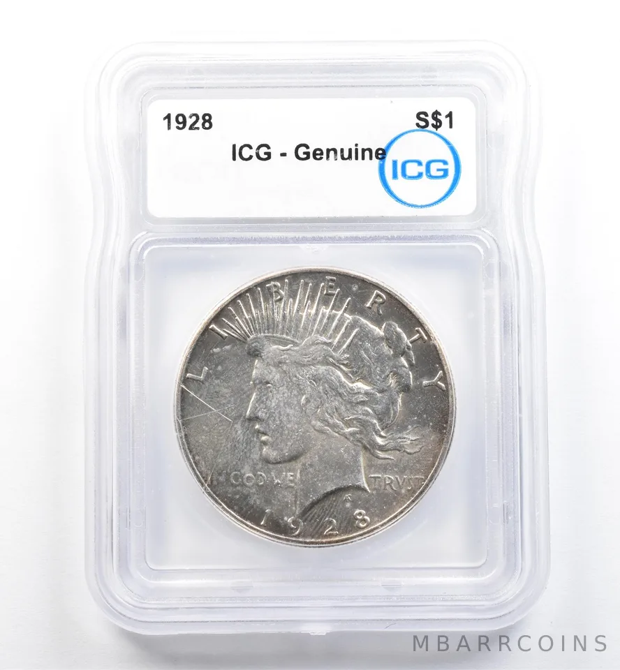 1928 Peace Silver Dollar Genuine ICG *9886