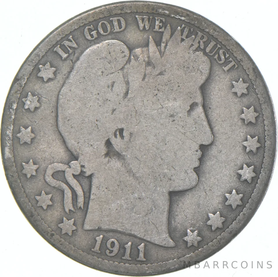 1911-D Barber Half Dollar Average Circ 90% Silver