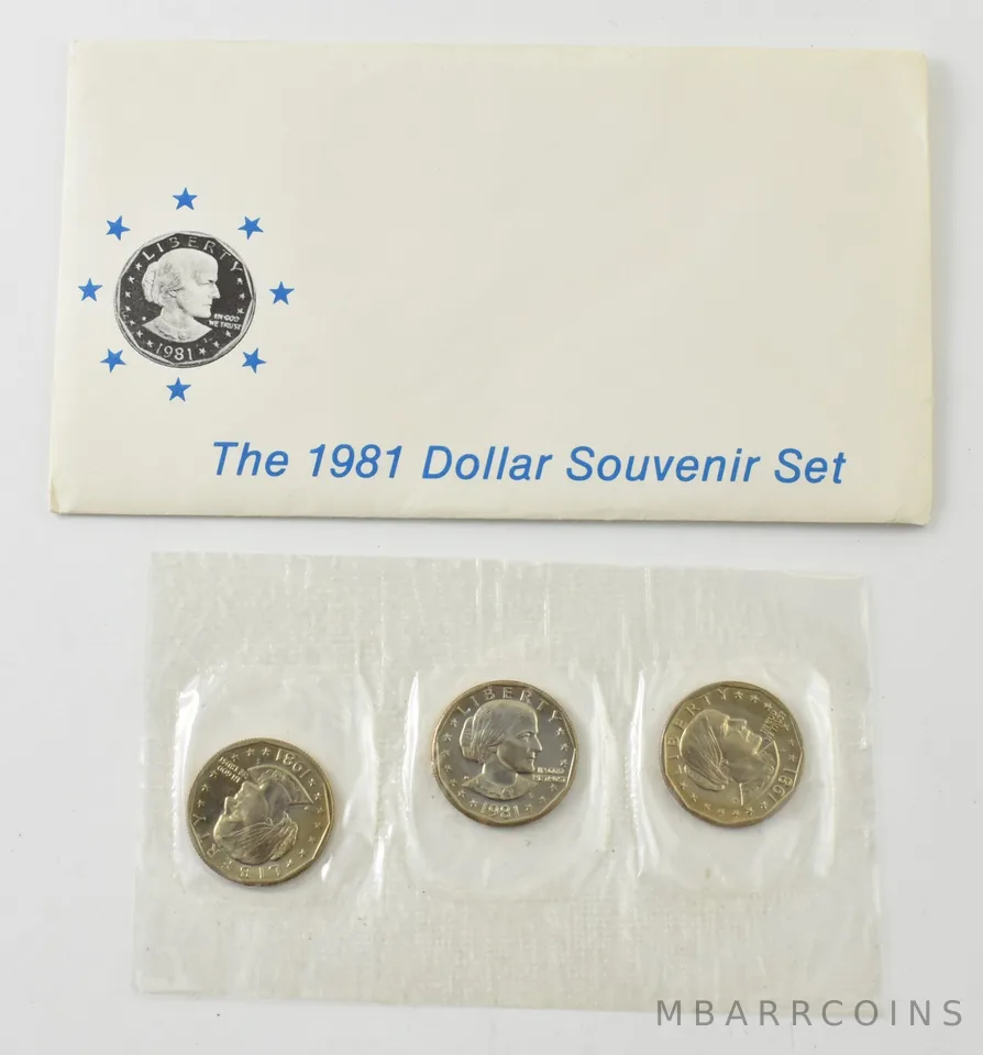 1981 Susan B Anthony $1 Souvenir Set W/ OGP Envelope (3 coins)