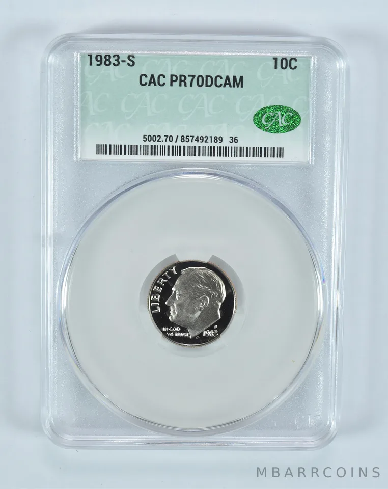 1983-S Roosevelt Dime PR70 DCAM CAC CACg