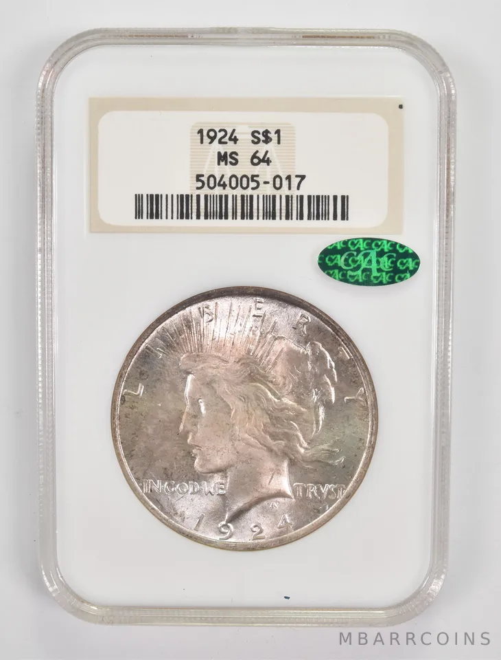 MS64 1924 Peace Silver Dollar CAC NGC Awesome Color *0029