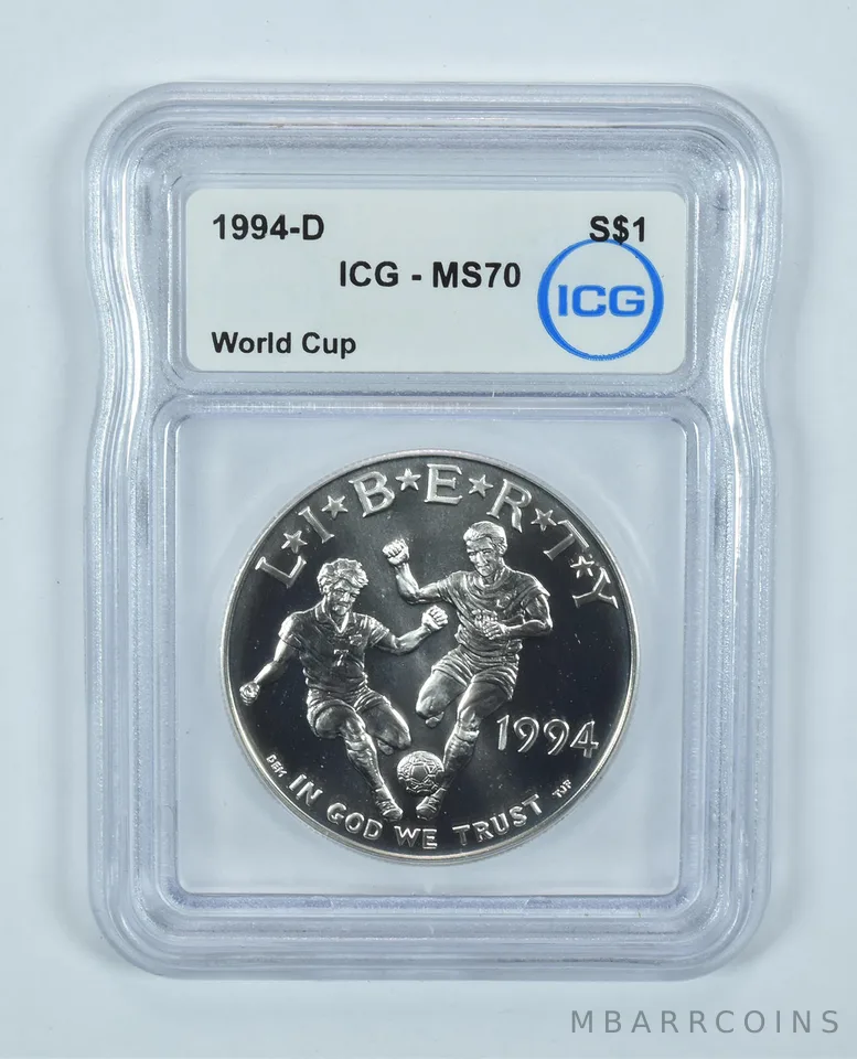 1994-D World Cup Soccer Commemorative Silver Dollar MS70 ICG