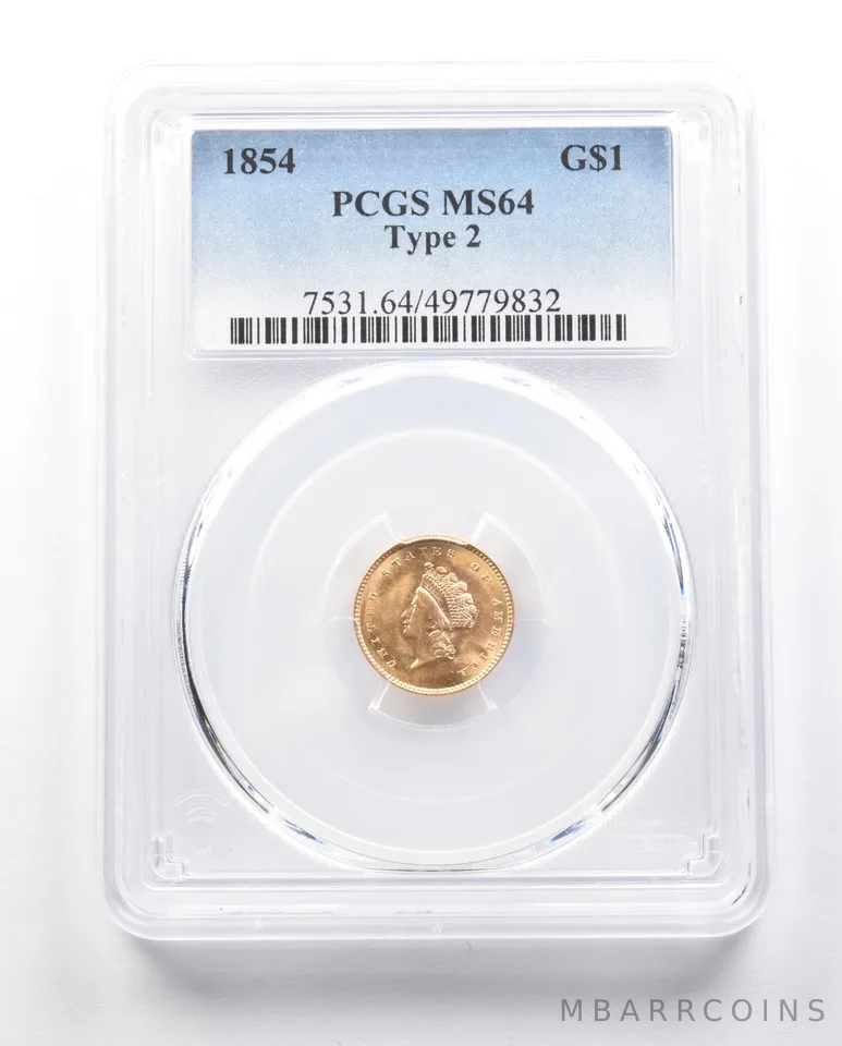 1854 $1 Indian Princess Head Gold Type 2 MS64 PCGS *7320