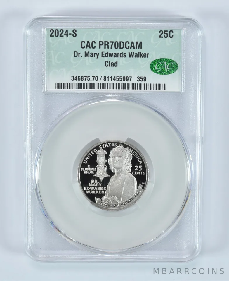 2024-S Washington Quarter Clad Dr Mary Edwards Walker PR70 DCAM CAC CACg