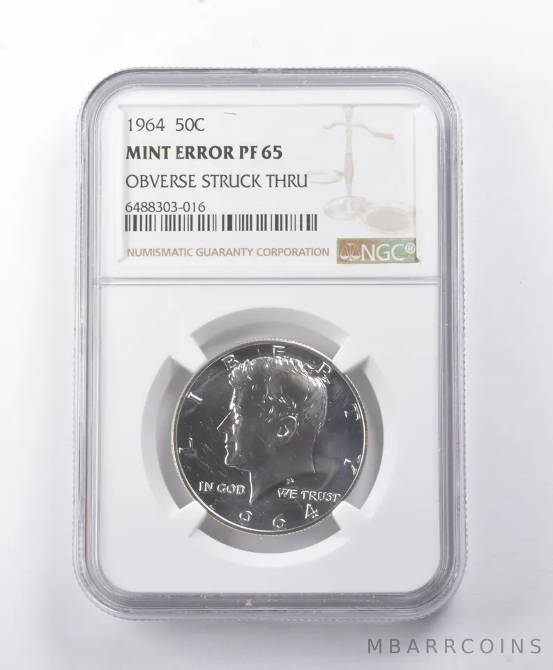 Mint Error PF65 UCAM 1964 Kennedy Half Dollar OBV Struck Thru NGC *8751