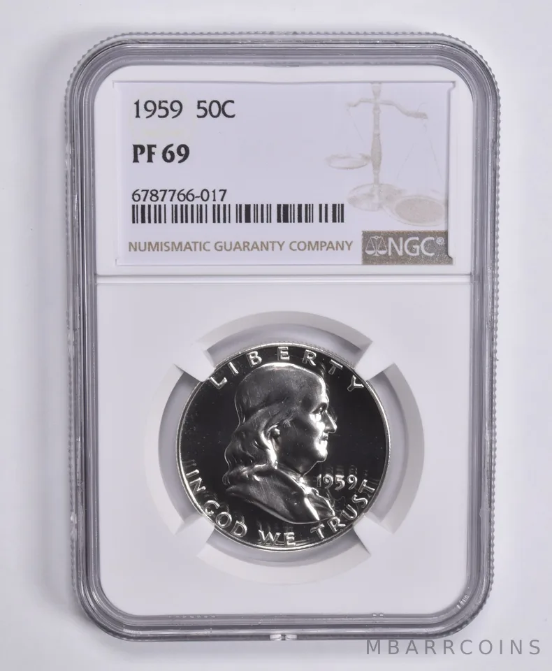 1959 Franklin Half Dollar 50c PF69 NGC Brown Lbl