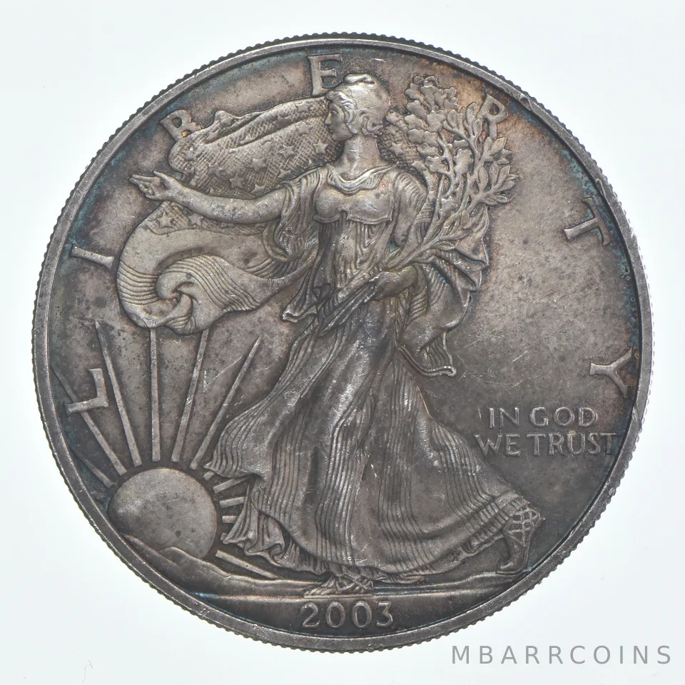 Beautiful Toned - 2003 American Silver Eagle 1 Troy Oz .999 Fine Silver *950