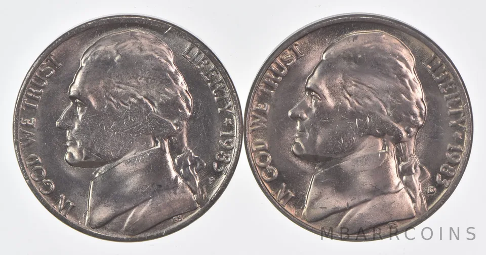 (Set) 1983 P+D Jefferson Nickel Unc Bundle