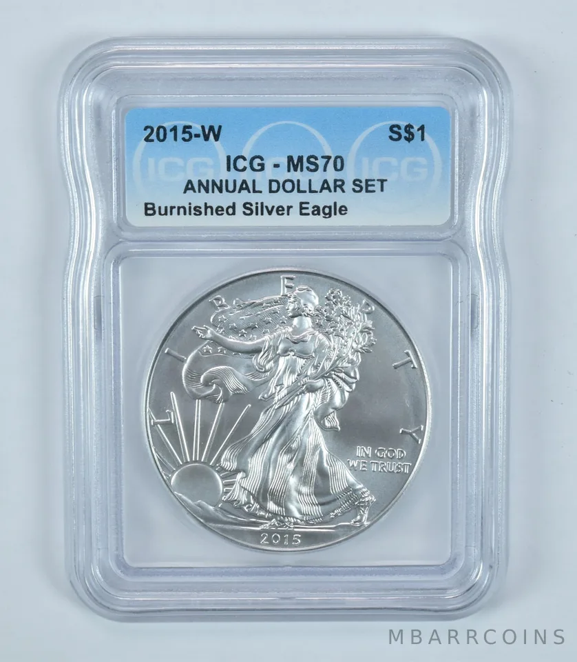 2015-W Burnished Silver Eagle Annual Dollar Set MS70 ICG