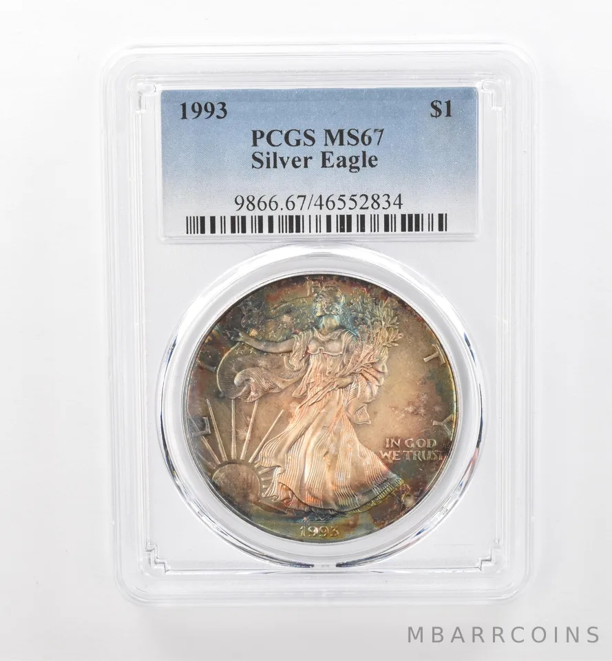1993 American Silver Eagle MS67 PCGS Beautiful Tone *1754