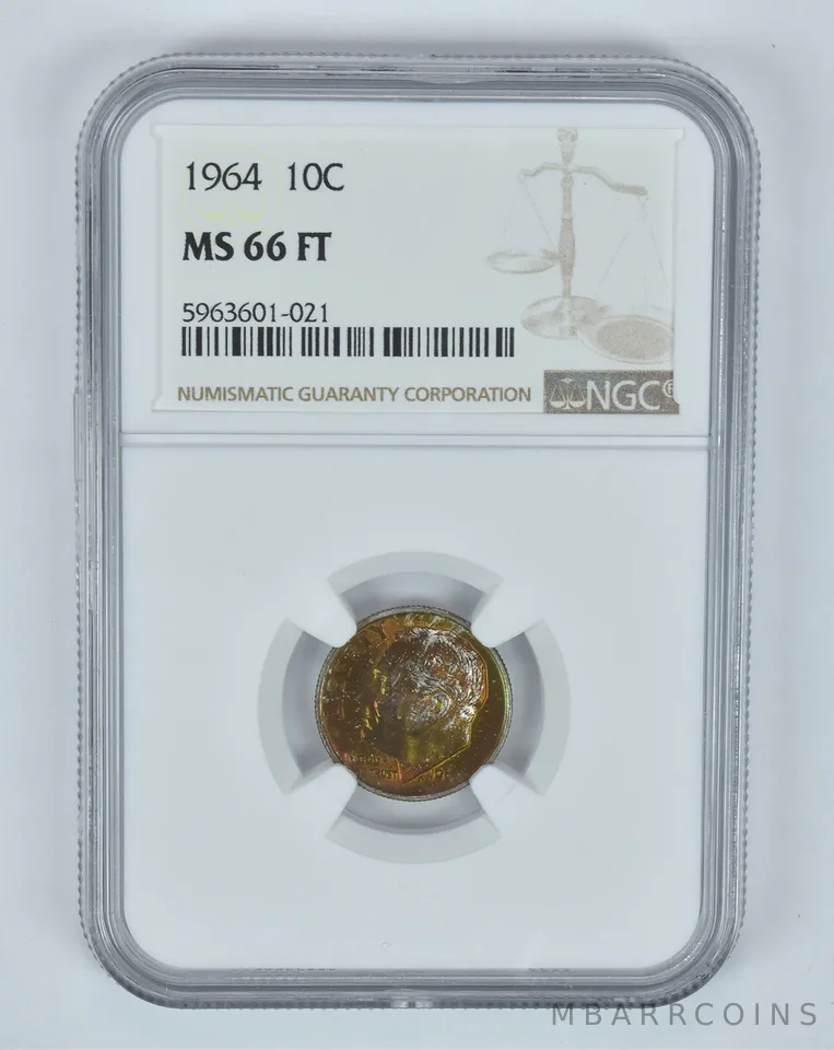 MS66 FT 1964 Roosevelt Dime - Graded NGC Great Tone a8012