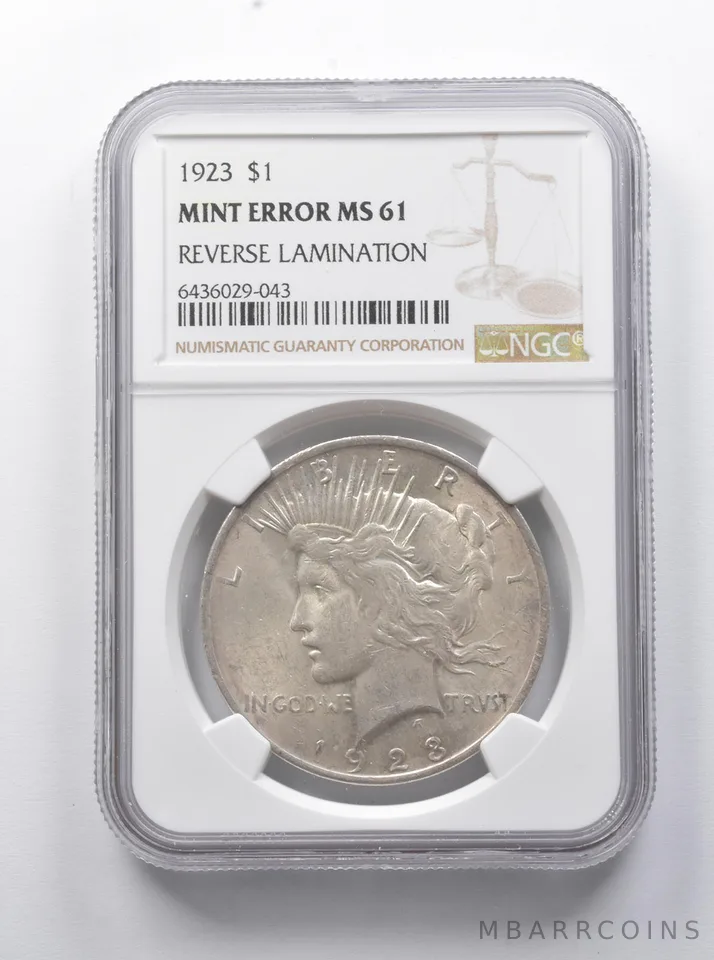 MINT ERROR MS61 1923 Peace Silver Dollar REV Lamination NGC *7886