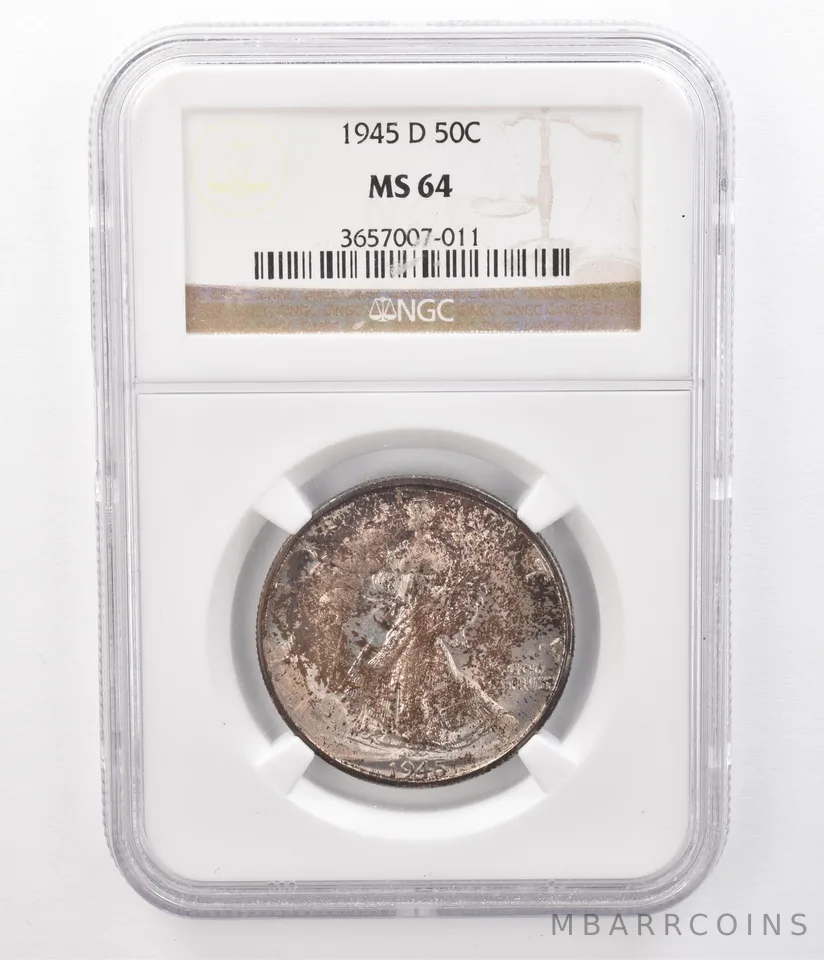 1945-D Walking Liberty Half Dollar MS64 NGC Beautifully Toned *9243