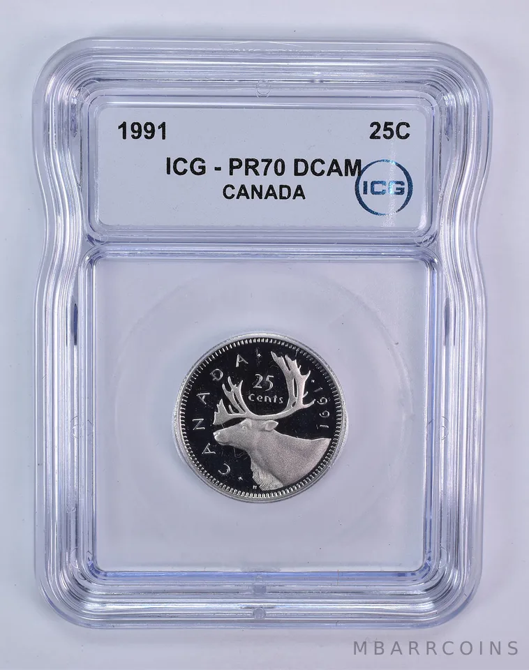 1991 Canada 25 Cents Caribou PR70 DCAM ICG