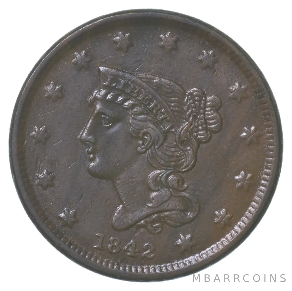 1842 Braided Hair Large Cent SD *8659