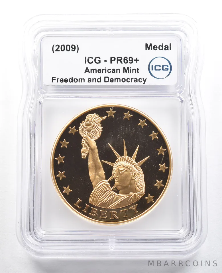 (2009) American Mint Medal Freedom And Democracy Gold Layered PR69+ ICG *4885