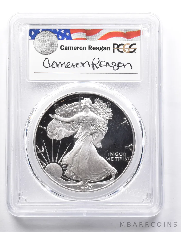 PR69 DCAM 1990-S American Silver Eagle Legacy Cameron Reagan Signed PCGS *6451