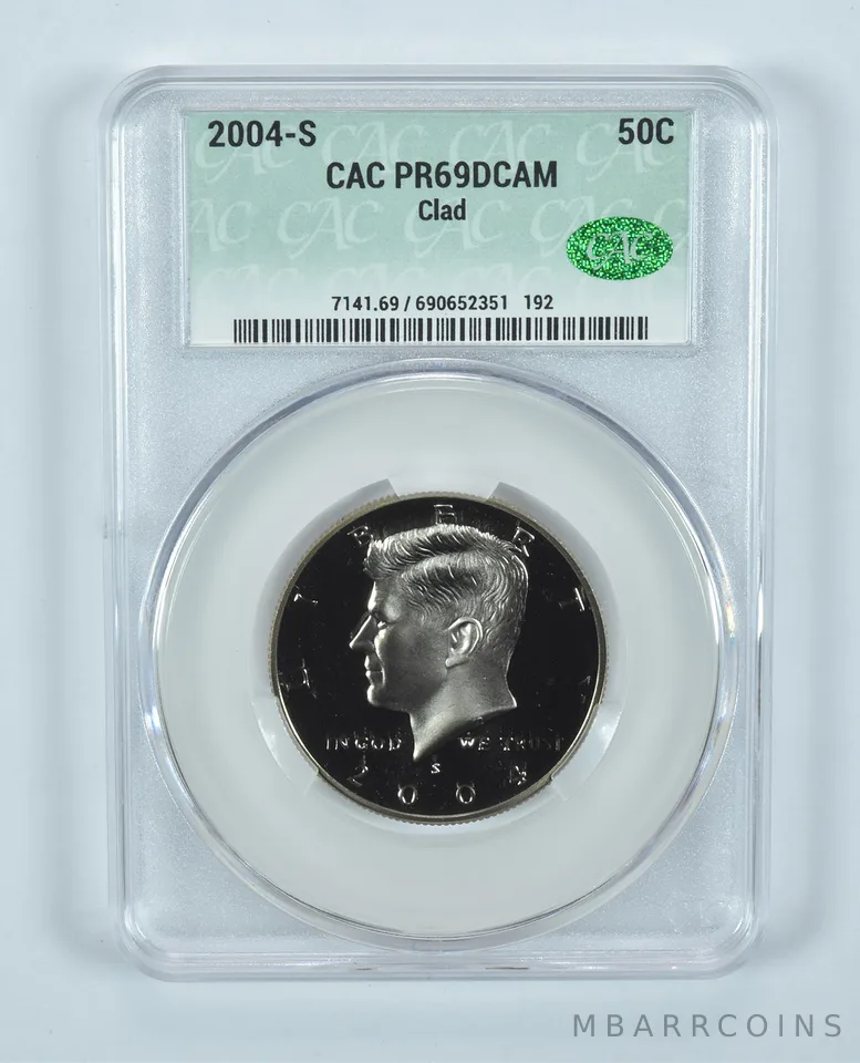2004-S Kennedy Half Dollar CLAD PR69 DCAM CAC CACg
