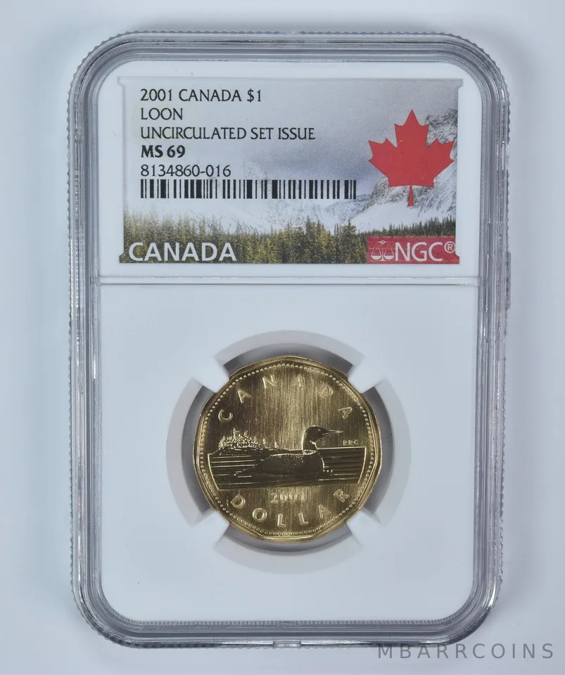 2001 Canada 1 Dollar Loon Uncirculated Set Issue MS69 NGC Canada Label
