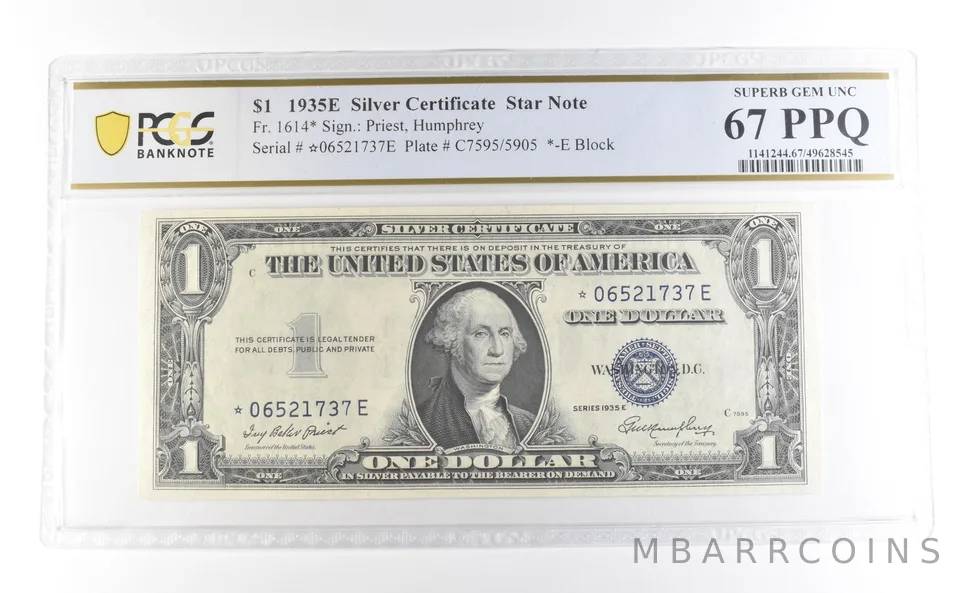 1935 E $1 Silver Certificate Star Note Fr#1614* Superb Gem Unc 67 PPQ PCGS *3974
