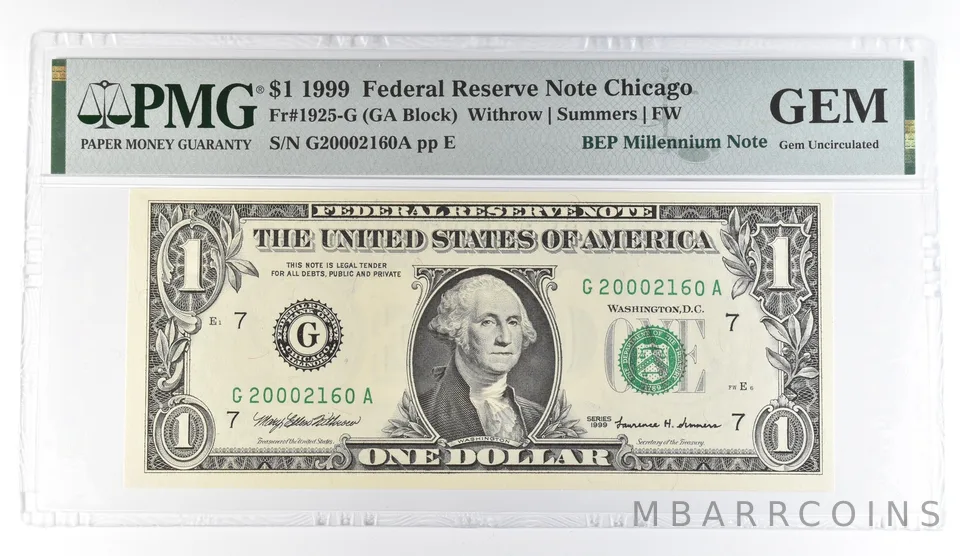 1999 $1 Chicago IL FRN Fr#1925-G BEP Millennium Note PMG Fancy Serial *8107