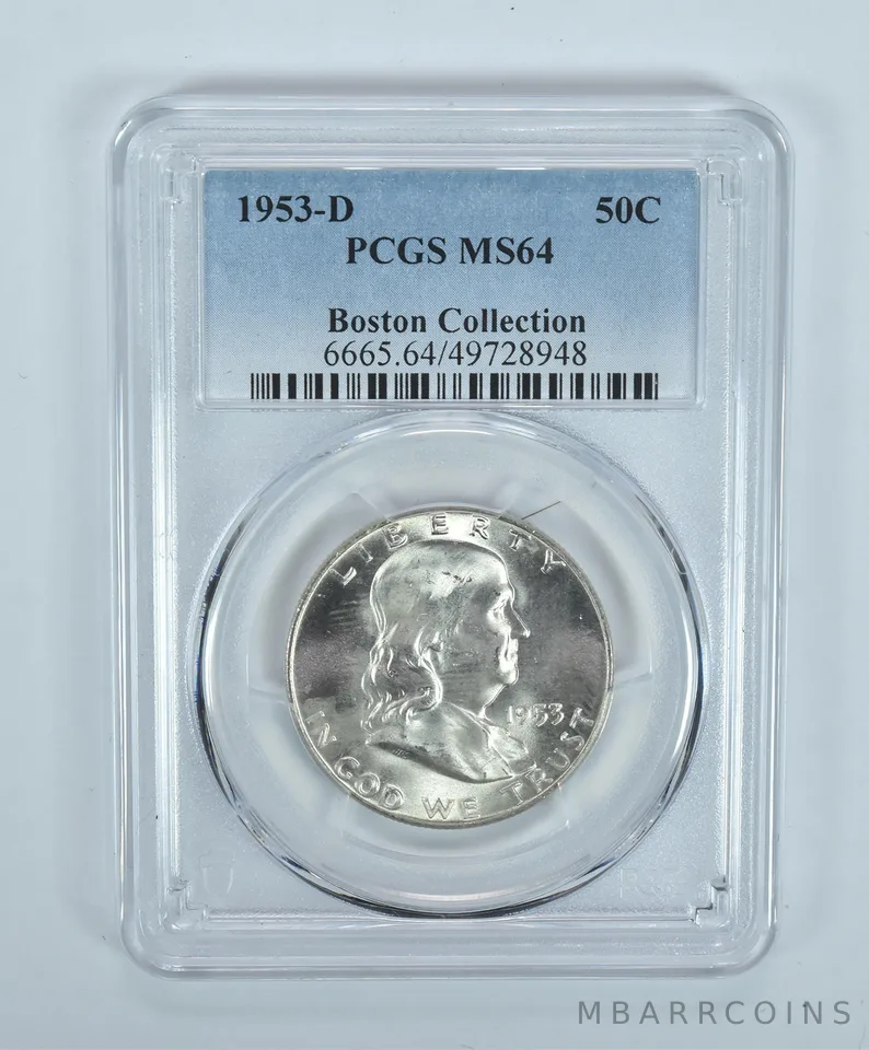 1953-D Franklin Half Dollar Boston Collection MS64 PCGS Blue Label