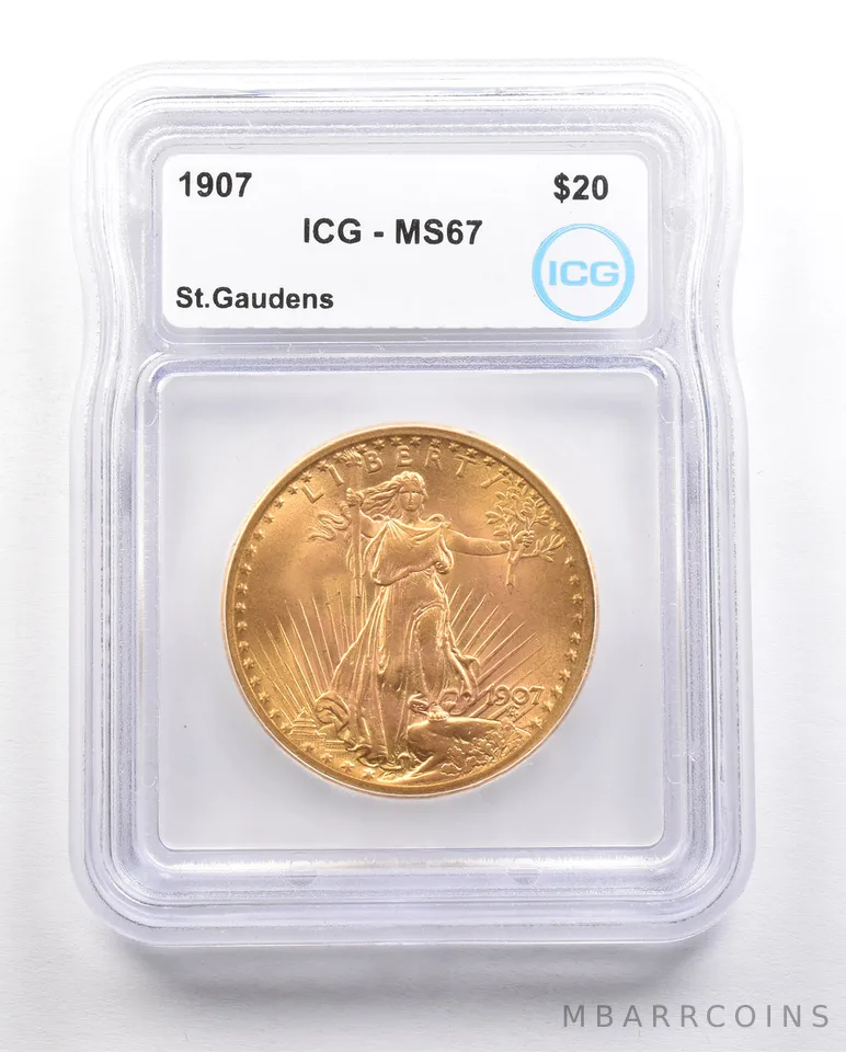 1907 $20 Saint Gaudens Gold Double Eagle MS67 ICG *5869