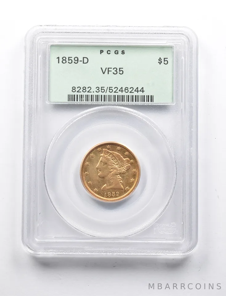 VF35 1859-D $5 Liberty Head Gold Half Eagle OGH PCGS *1375